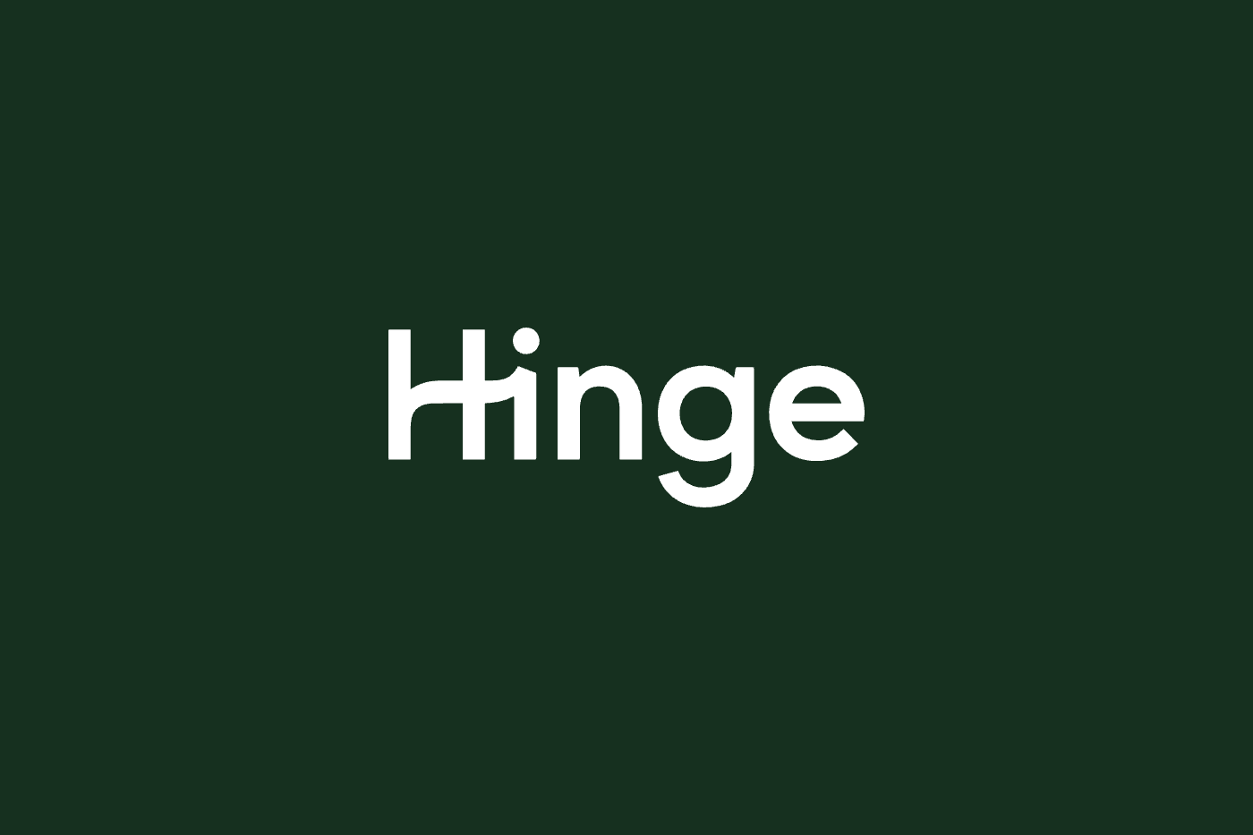 The Hinge logo on a dark green ground